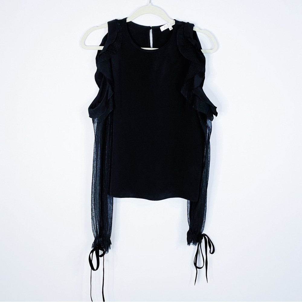 Alexis - Black Ruffle Cold Shoulder Long Sleeve Top